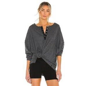 FREE PEOPLE Movement One Up Snap Long Sleeve Top Black Gray - OB1252395